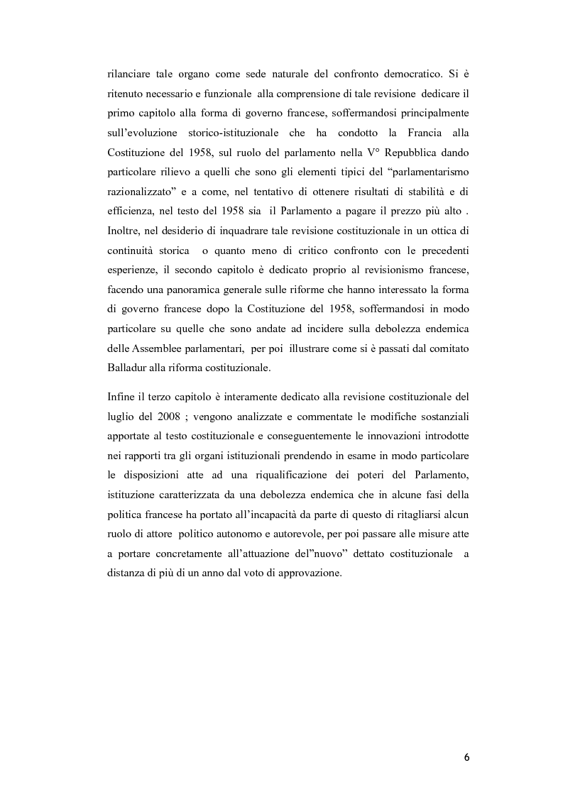Anteprima della tesi: Il Parlamento nella riforma costituzionale francese del luglio 2008, Pagina 4