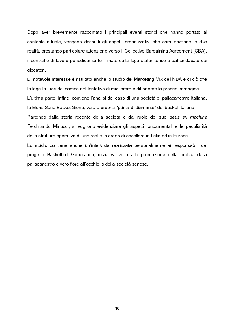 Anteprima della tesi: Il caso Mens Sana Basket Siena: differenze tra NBA e Lega Basket Serie A, Pagina 2