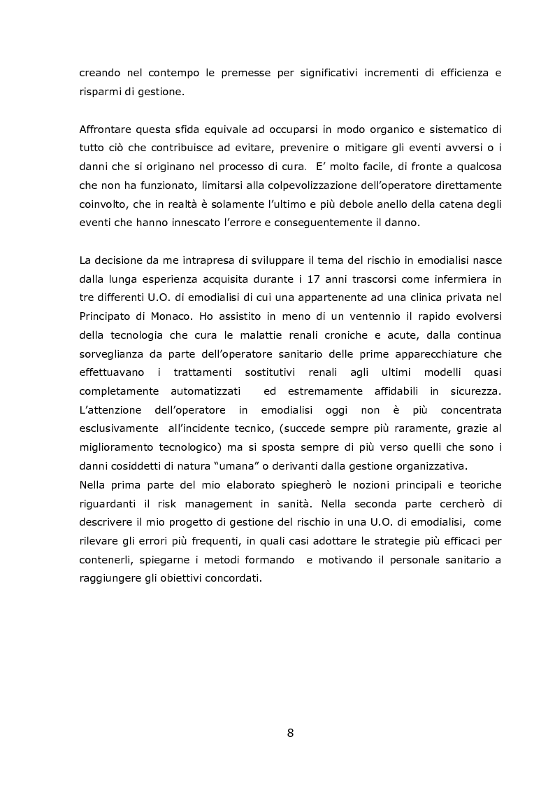 Anteprima della tesi: Progetto Sicurezza: qualità e competenza due fondamentali requisiti nella gestione del rischio clinico in emodialisi, Pagina 3