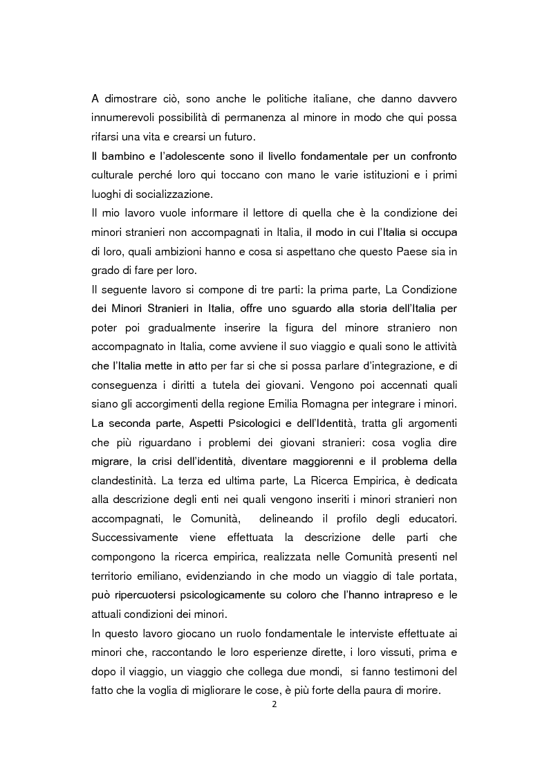 Anteprima della tesi: ''Pane e Coraggio'' - Condizioni e vissuti di minori stranieri non accompagnati, Pagina 2