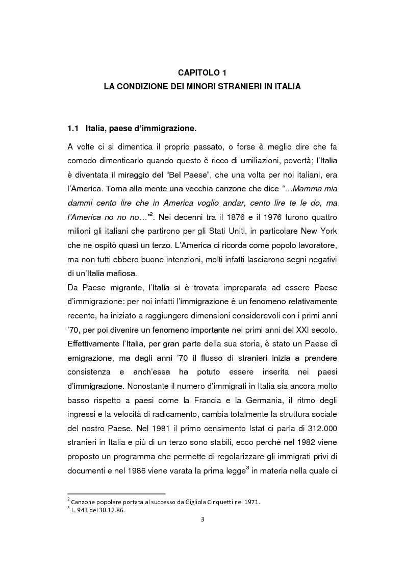 Anteprima della tesi: ''Pane e Coraggio'' - Condizioni e vissuti di minori stranieri non accompagnati, Pagina 3