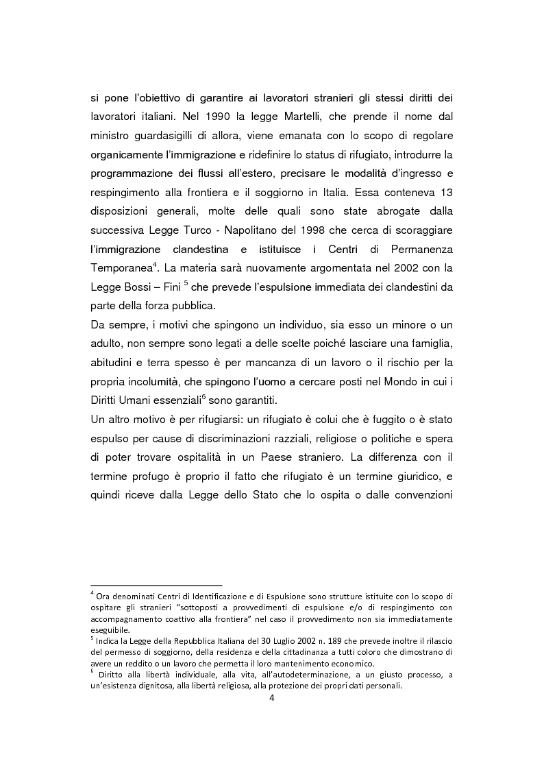 Anteprima della tesi: ''Pane e Coraggio'' - Condizioni e vissuti di minori stranieri non accompagnati, Pagina 4