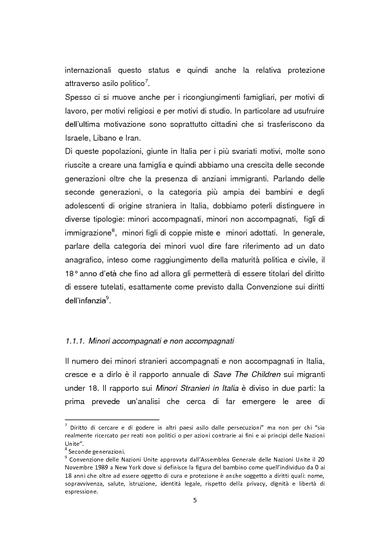 Anteprima della tesi: ''Pane e Coraggio'' - Condizioni e vissuti di minori stranieri non accompagnati, Pagina 5