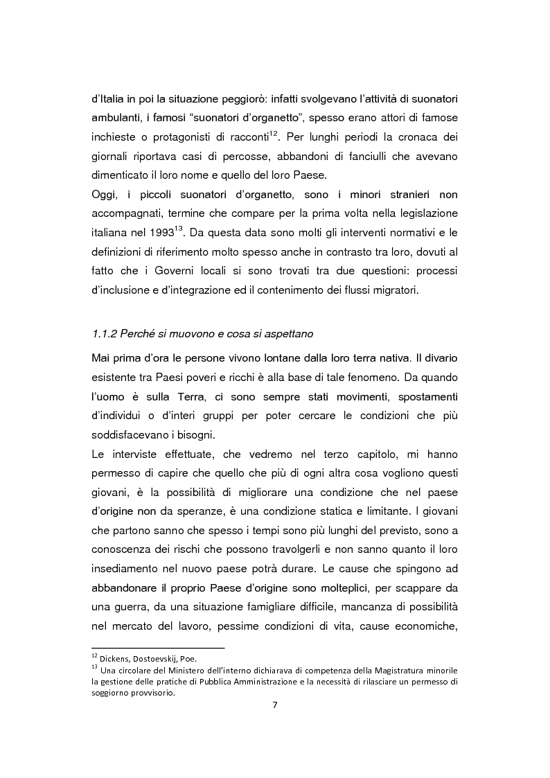 Anteprima della tesi: ''Pane e Coraggio'' - Condizioni e vissuti di minori stranieri non accompagnati, Pagina 7