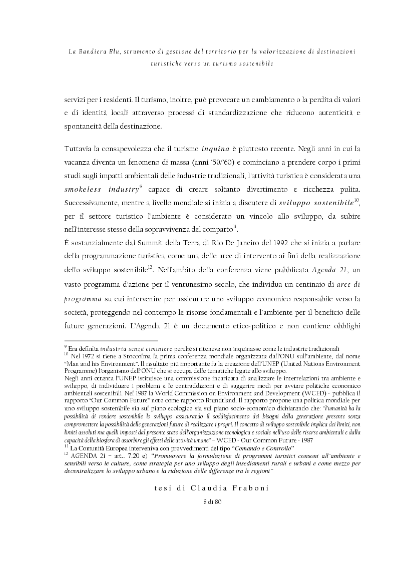 Anteprima della tesi: La Bandiera Blu, strumento di gestione del territorio per la valorizzazione di destinazioni turistiche verso un turismo sostenibile, Pagina 4
