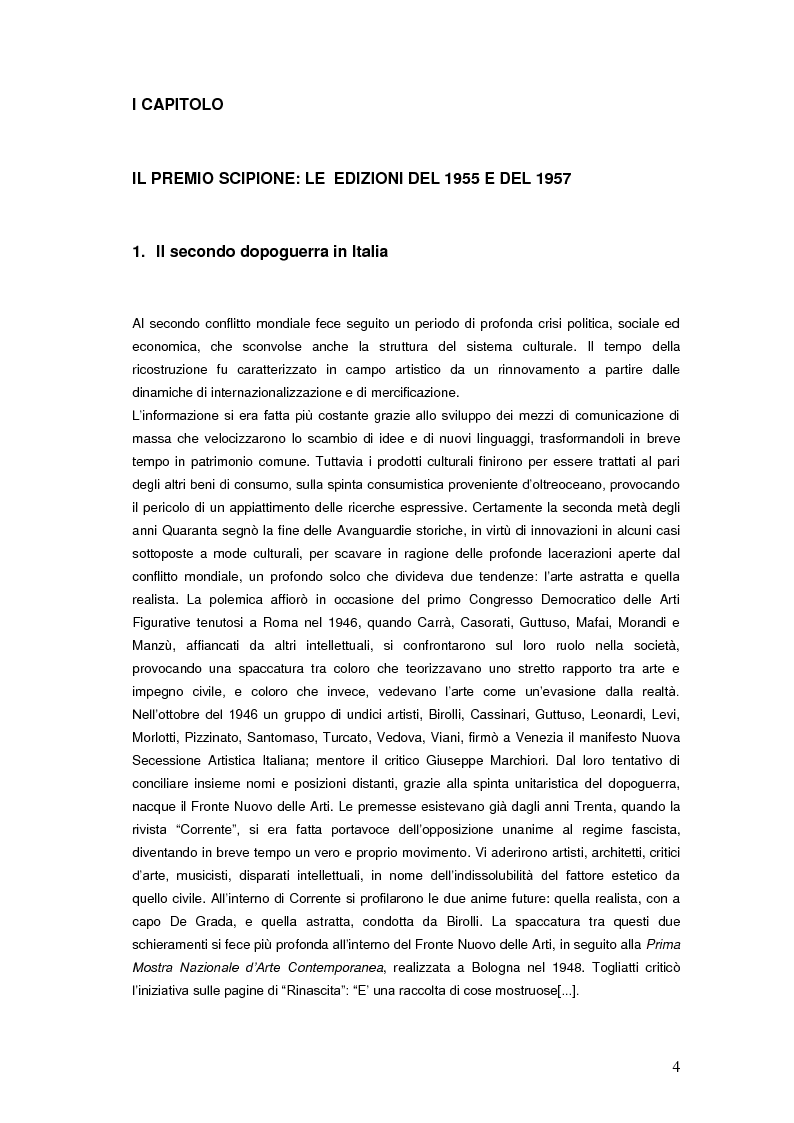 Anteprima della tesi: Il Premio Scipione tra continuità e fratture. Cinque edizioni in cinquant'anni., Pagina 4