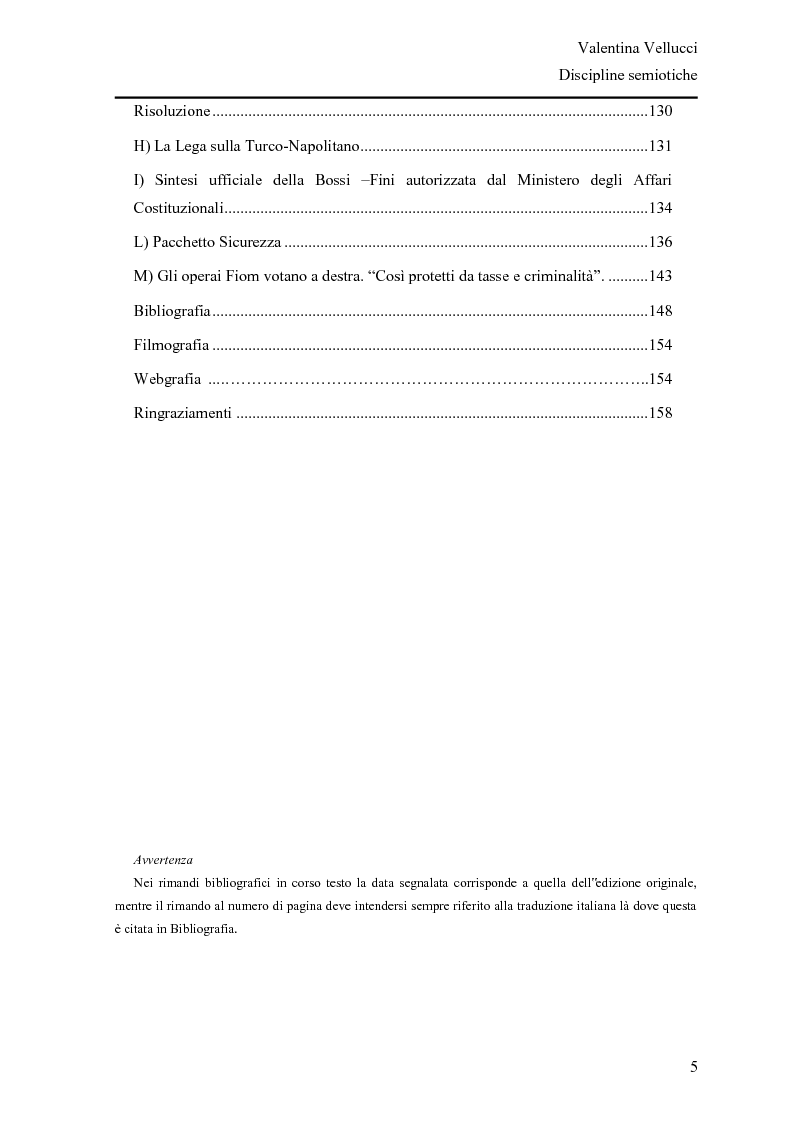 Indice della tesi: La Lega Nord fra fascio e martello - Analisi semiotica del Carroccio dalle politiche 2008 a oggi, Pagina 4