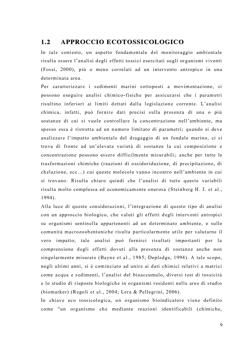 Anteprima della tesi: Valutazione degli effetti biologici della movimentazione di sabbie marine mediante l'utilizzo di biomarker cellulari in Mytilus galloprovincialis, Pagina 7