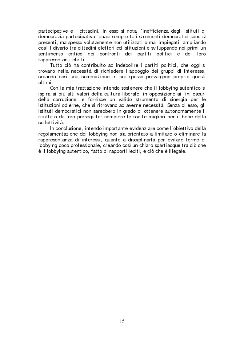 Anteprima della tesi: Lobbying strumento di democrazia partecipativa. Rappresentanza e tutela di interessi particolari nel panorama istituzionale europeo., Pagina 3