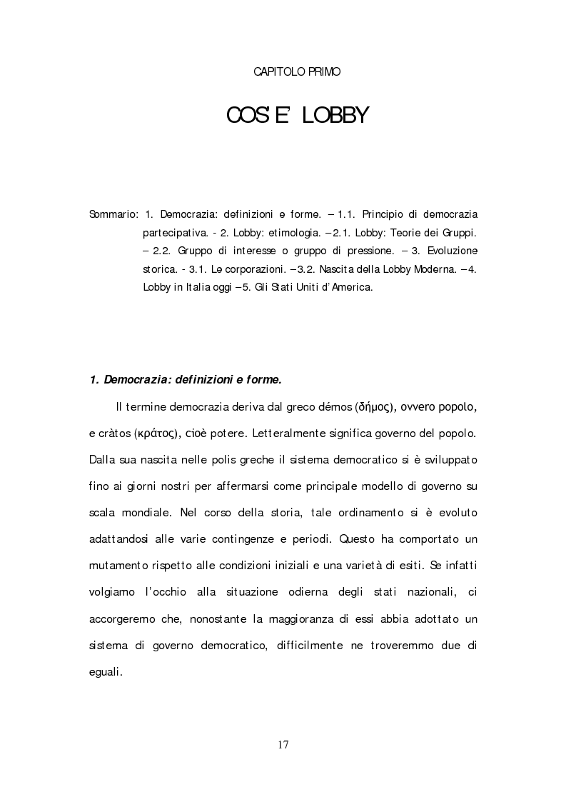 Anteprima della tesi: Lobbying strumento di democrazia partecipativa. Rappresentanza e tutela di interessi particolari nel panorama istituzionale europeo., Pagina 5