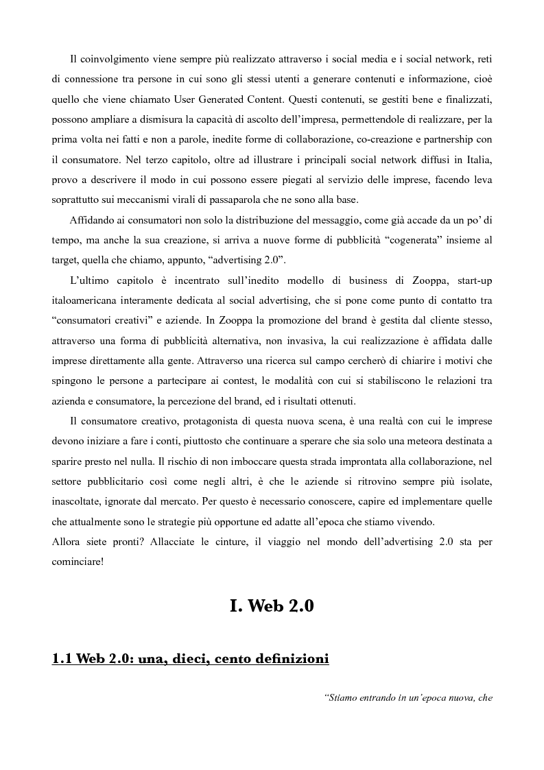 Anteprima della tesi: Il consumatore creativo: viaggio nell'advertising 2.0 di Zooppa, Pagina 2