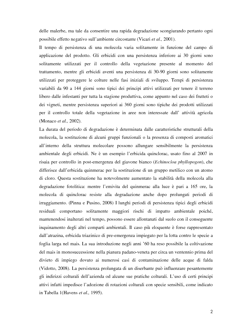 Anteprima della tesi: Comportamento ambientale dei diserbanti utilizzati in risaia, Pagina 2