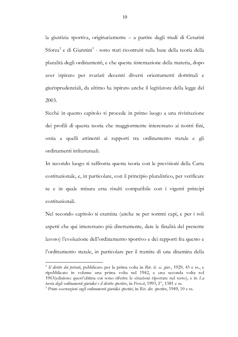 Anteprima della tesi: Ordinamento sportivo ed ordinamento statale: spunti critici sulle possibili forme di interconnessione, Pagina 5