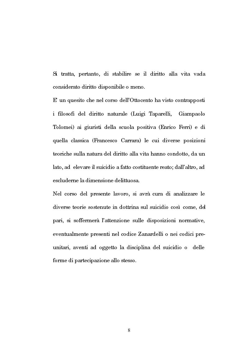 Anteprima della tesi: L’istigazione e l’aiuto al suicidio nella legislazione, nella dottrina e nella giurisprudenza post-unitarie, Pagina 5