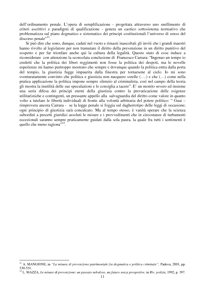 Anteprima della tesi: Le misure di prevenzione: microsistema giuridico penale connotato da perenne emergenza, Pagina 3