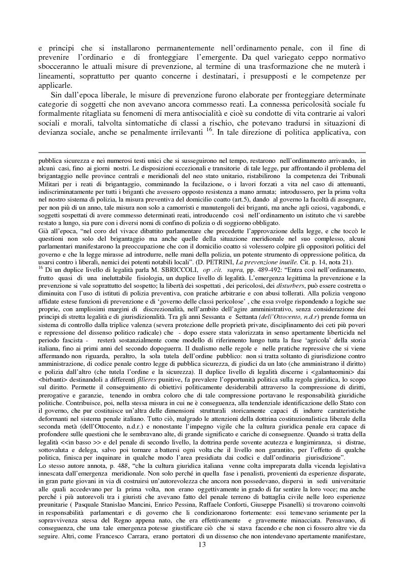 Anteprima della tesi: Le misure di prevenzione: microsistema giuridico penale connotato da perenne emergenza, Pagina 5