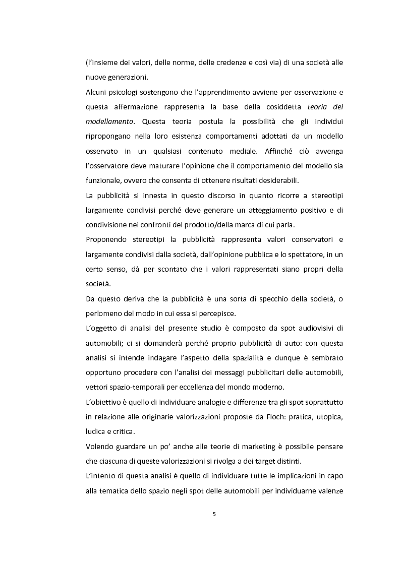Anteprima della tesi: Semiotica a quattro ruote. Spazialità e valorizzazioni negli spot delle automobili., Pagina 3