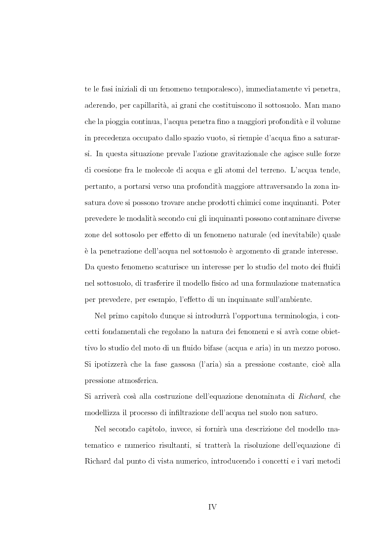 Anteprima della tesi: Risoluzione numerica dell’equazione di Richard per il moto di un fluido nel sottosuolo, Pagina 2