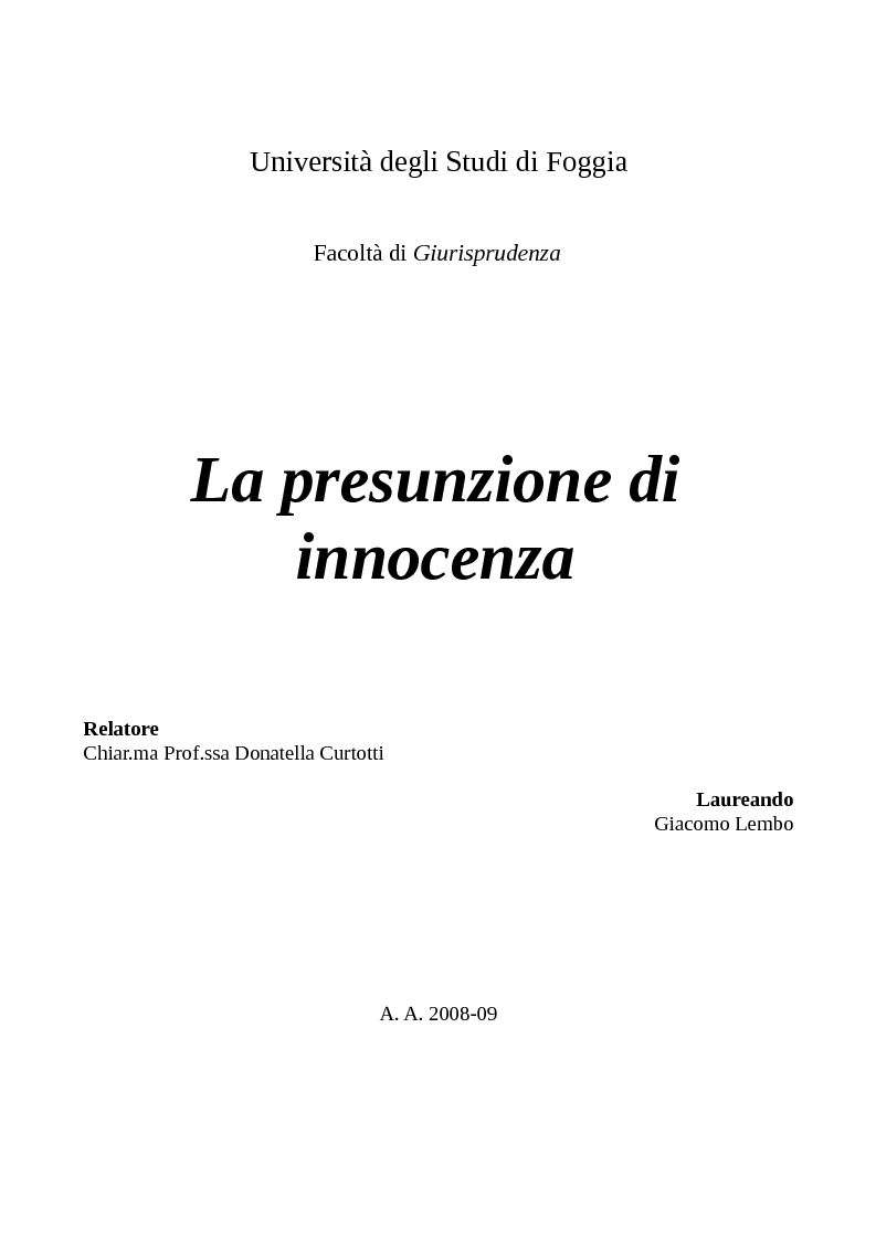 Anteprima della tesi: La presunzione di innocenza, Pagina 1
