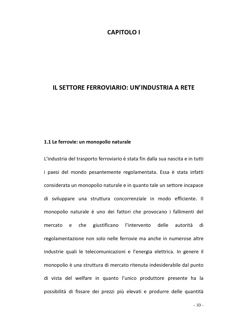Anteprima della tesi: La regolamentazione del settore ferroviario: dal monopolio naturale alla concorrenza, Pagina 10
