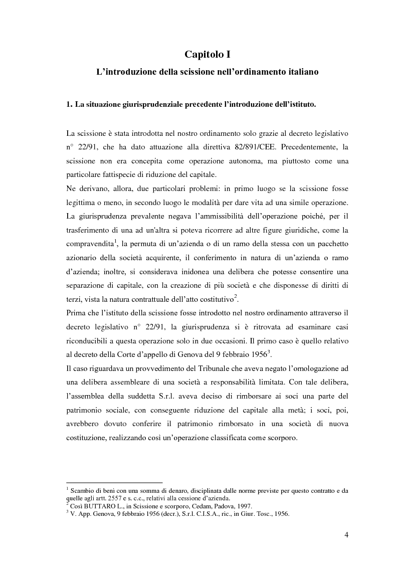 Anteprima della tesi: La scissione non proporzionale di società, Pagina 4