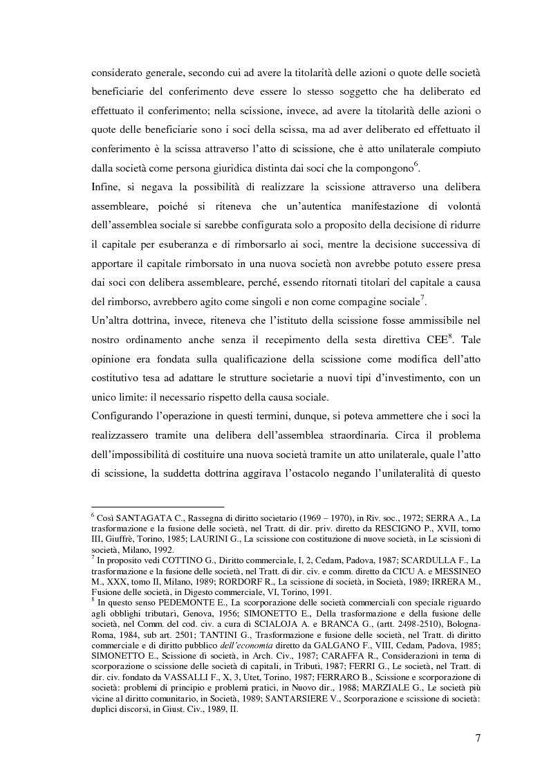 Anteprima della tesi: La scissione non proporzionale di società, Pagina 7