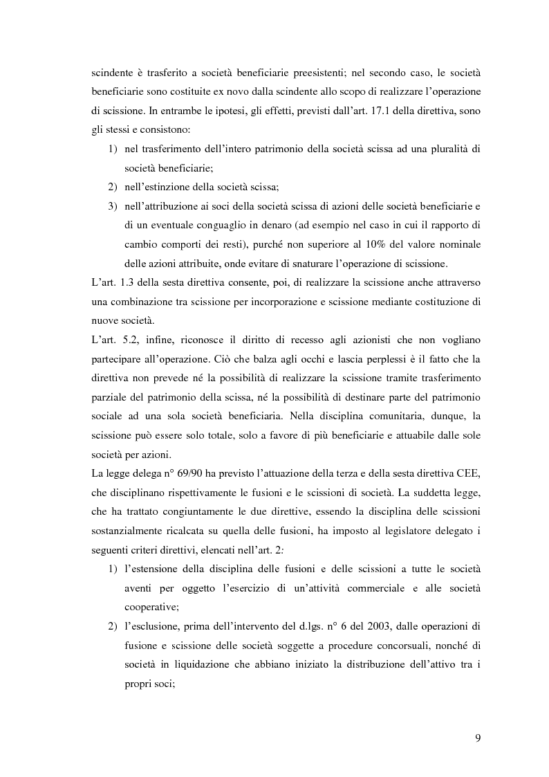 Anteprima della tesi: La scissione non proporzionale di società, Pagina 9