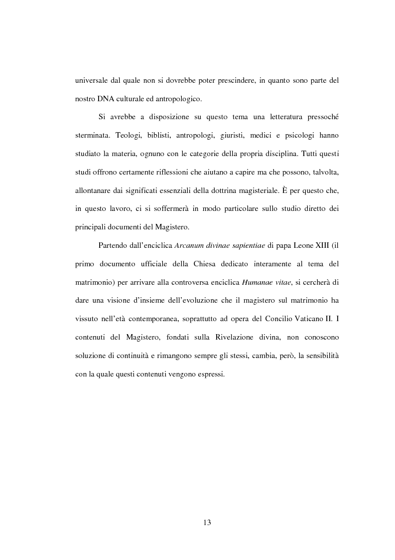 Anteprima della tesi: Il matrimonio nel Magistero della Chiesa cattolica: dall'Arcanum divinae sapientiae (1880) alla Humanae vitae (1968), Pagina 10