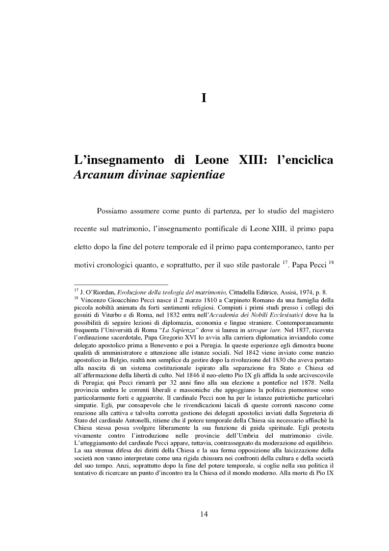 Anteprima della tesi: Il matrimonio nel Magistero della Chiesa cattolica: dall'Arcanum divinae sapientiae (1880) alla Humanae vitae (1968), Pagina 12