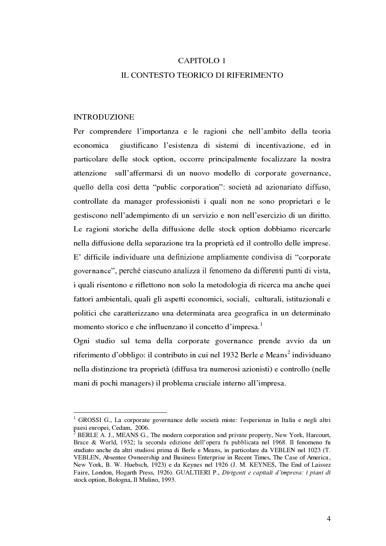 Anteprima della tesi: I piani di stock options. Aspetti economico-aziendali e contabili, Pagina 4