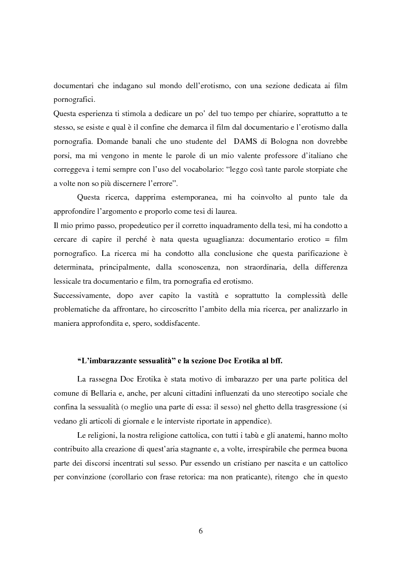 Anteprima della tesi: Tra pornografia ed erotismo: il documentario come strumento didascalico - Il caso Doc Erotika al Bellaria Film Festival, Pagina 3