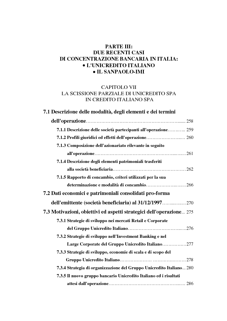 Indice della tesi: Determinanti ed obiettivi delle concentrazioni bancarie in Italia e gli effetti nel rapporto con le imprese, Pagina 5