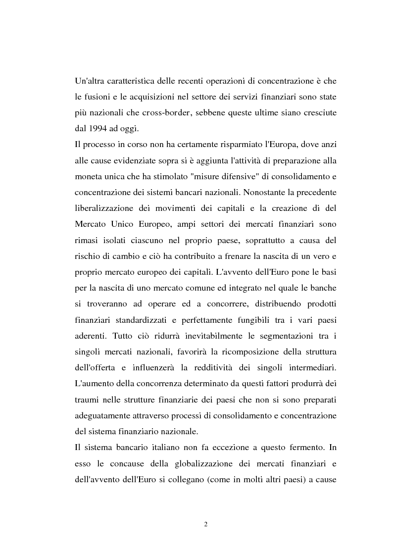 Anteprima della tesi: Determinanti ed obiettivi delle concentrazioni bancarie in Italia e gli effetti nel rapporto con le imprese, Pagina 2