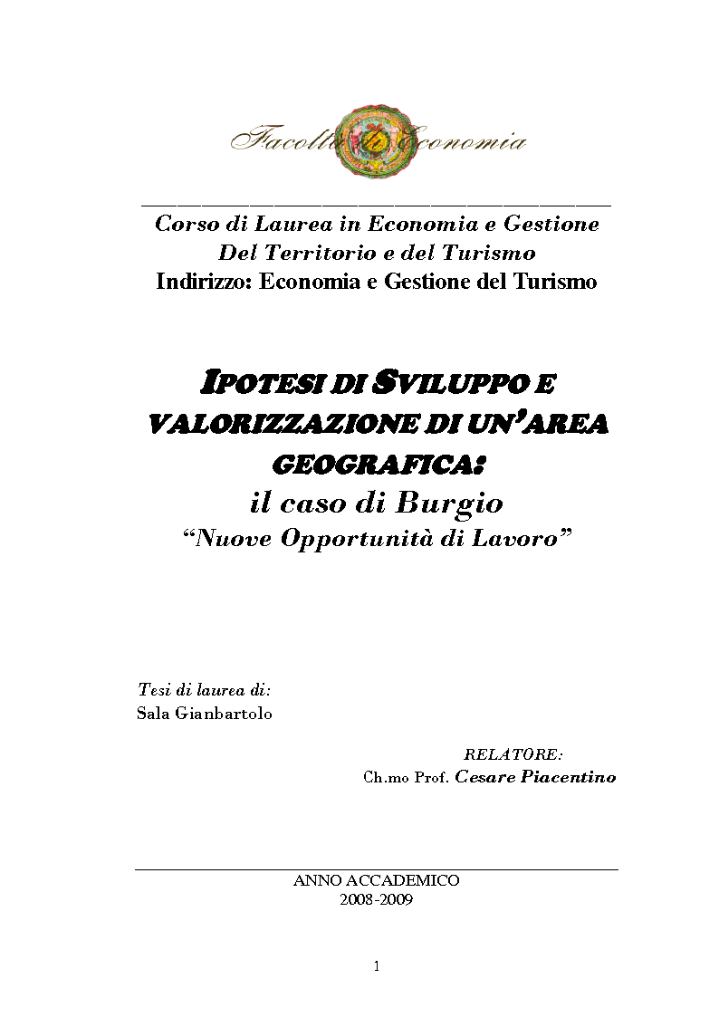 Anteprima della tesi: Ipotesi di sviluppo e valorizzazione di un'area geografica: il caso di Burgio, Pagina 1