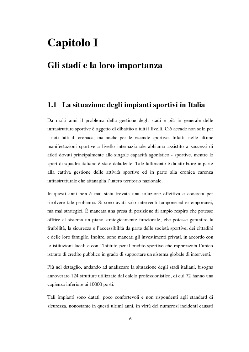 Anteprima della tesi: Realizzazione e gestione degli stadi di calcio: situazione attuale e scenari futuri, Pagina 3