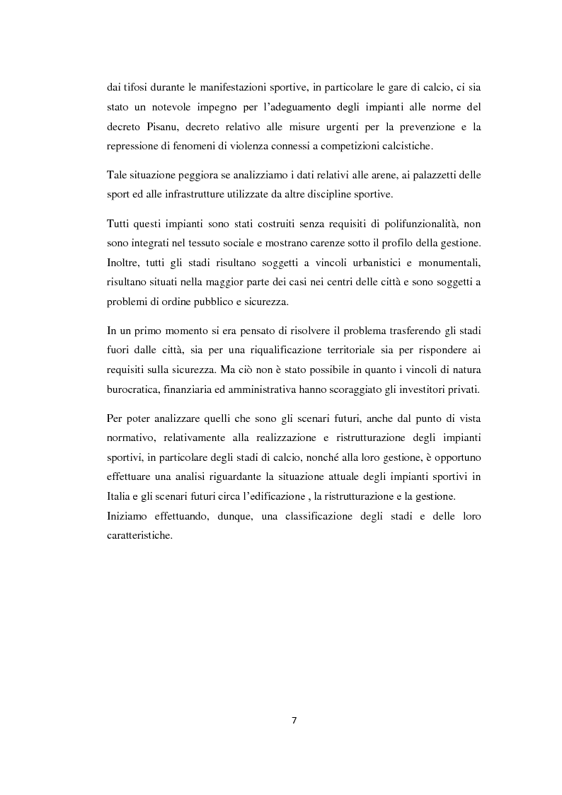 Anteprima della tesi: Realizzazione e gestione degli stadi di calcio: situazione attuale e scenari futuri, Pagina 4