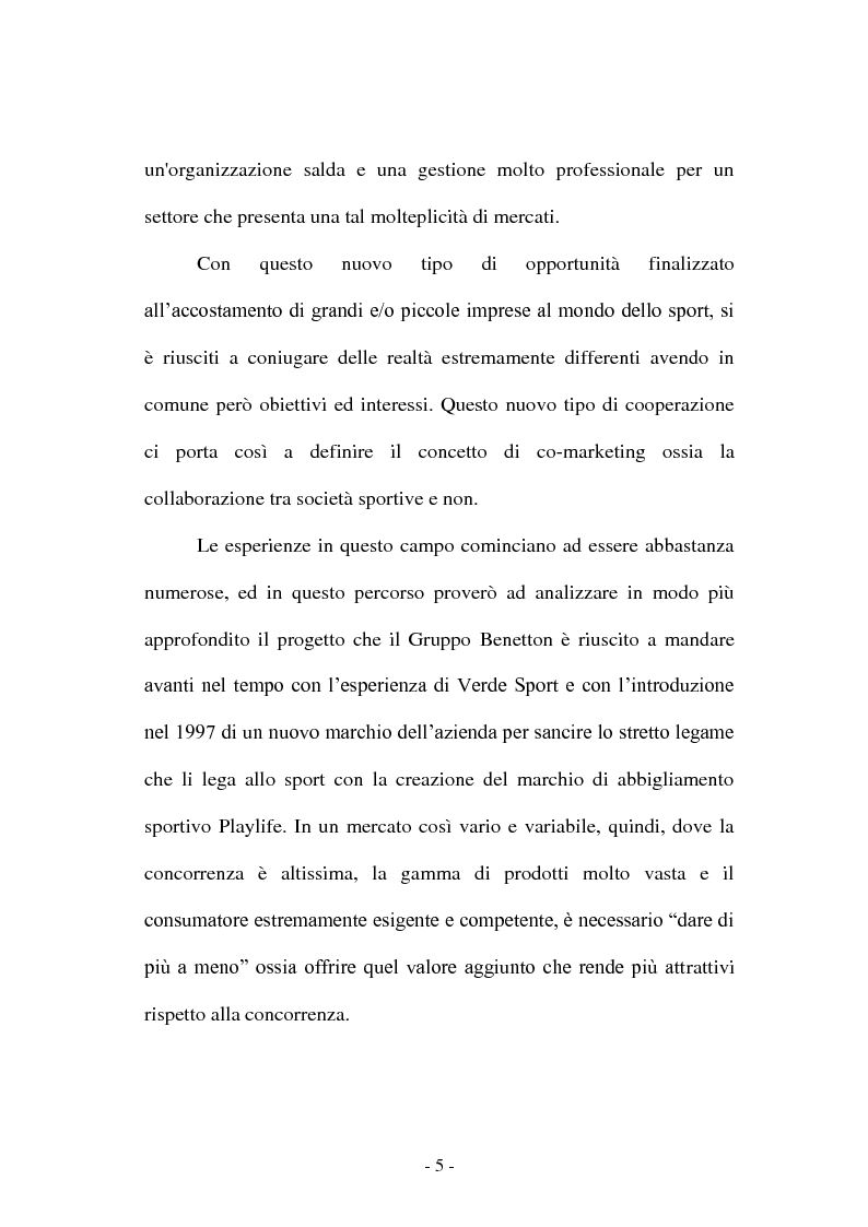 Anteprima della tesi: Co-marketing sportivo - Strategie di cooperazione. Il progetto Verde Sport S.p.A., Pagina 2