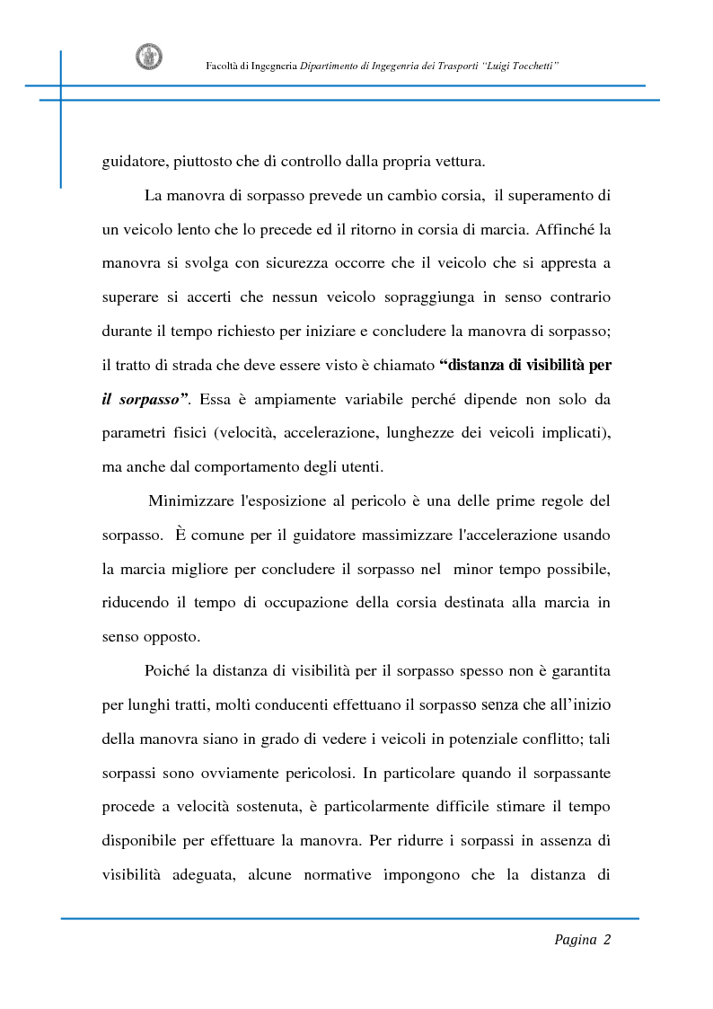 Anteprima della tesi: Sicurezza stradale: analisi della manovra di sorpasso con l'ausilio di sperimentazione su strada e simulazione al calcolatore, Pagina 2