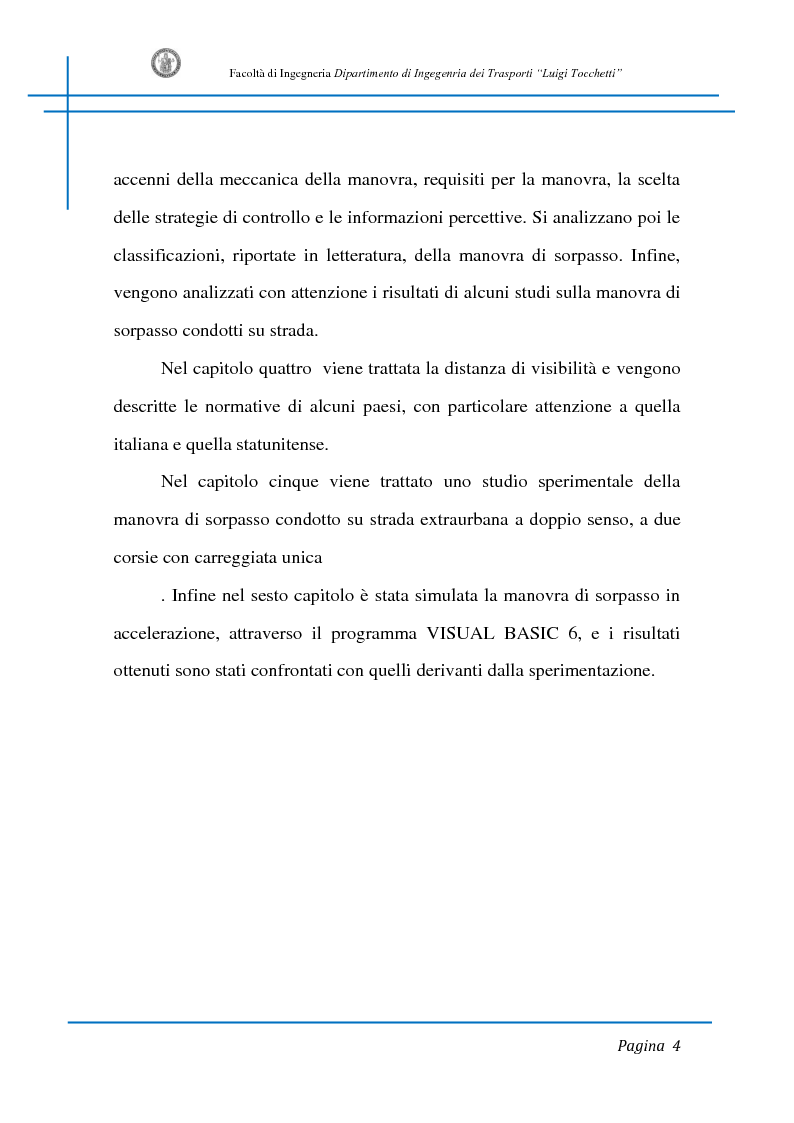 Anteprima della tesi: Sicurezza stradale: analisi della manovra di sorpasso con l'ausilio di sperimentazione su strada e simulazione al calcolatore, Pagina 4