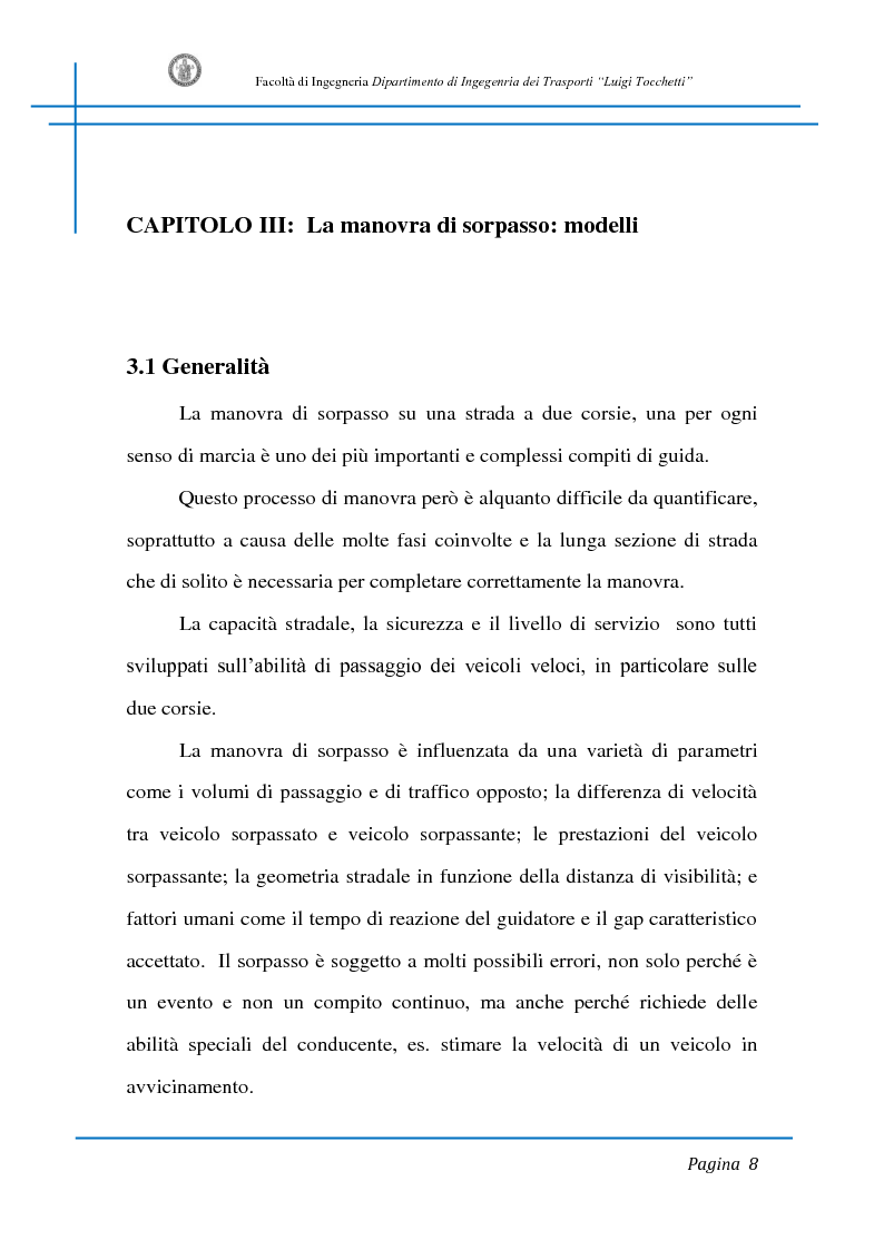 Anteprima della tesi: Sicurezza stradale: analisi della manovra di sorpasso con l'ausilio di sperimentazione su strada e simulazione al calcolatore, Pagina 8