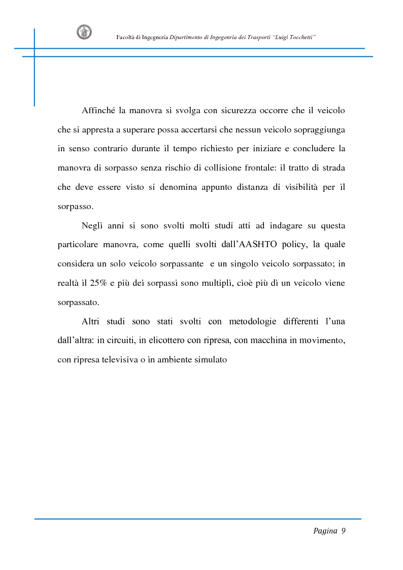 Anteprima della tesi: Sicurezza stradale: analisi della manovra di sorpasso con l'ausilio di sperimentazione su strada e simulazione al calcolatore, Pagina 9