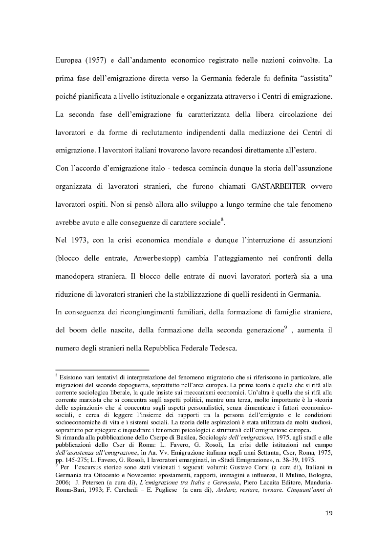 Anteprima della tesi: Integrazione e successo scolastico dei figli degli immigrati italiani in Germania. Uno studio basato sull'attività del Consolato Italiano di Stoccarda., Pagina 11