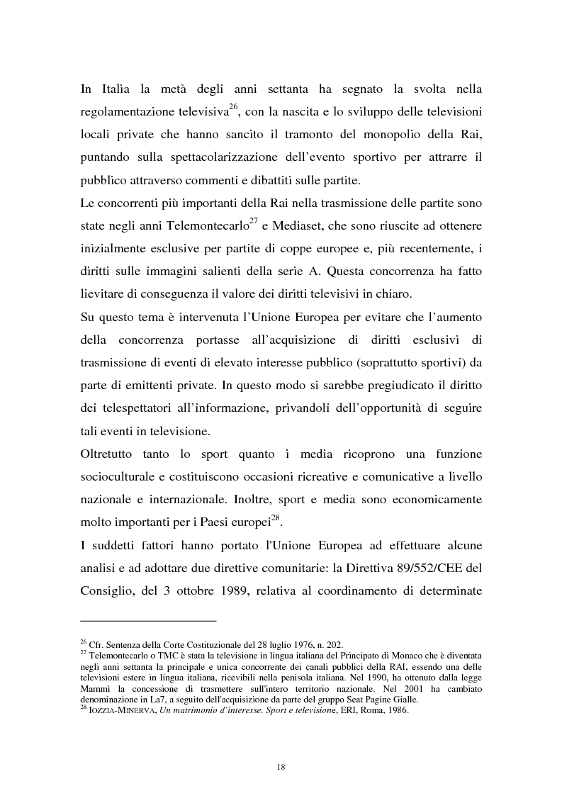 Anteprima della tesi: Diritti televisivi: analisi di un fenomeno che ha cambiato il mondo del calcio, Pagina 15