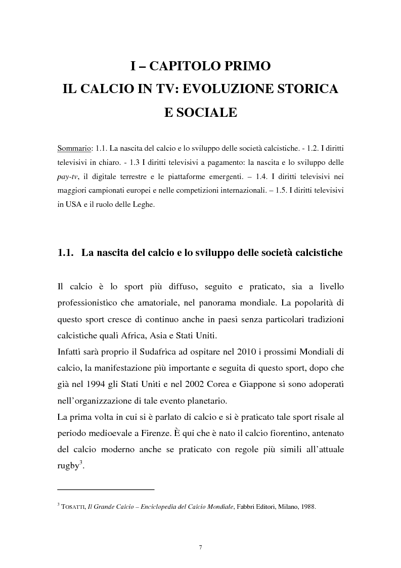 Anteprima della tesi: Diritti televisivi: analisi di un fenomeno che ha cambiato il mondo del calcio, Pagina 4