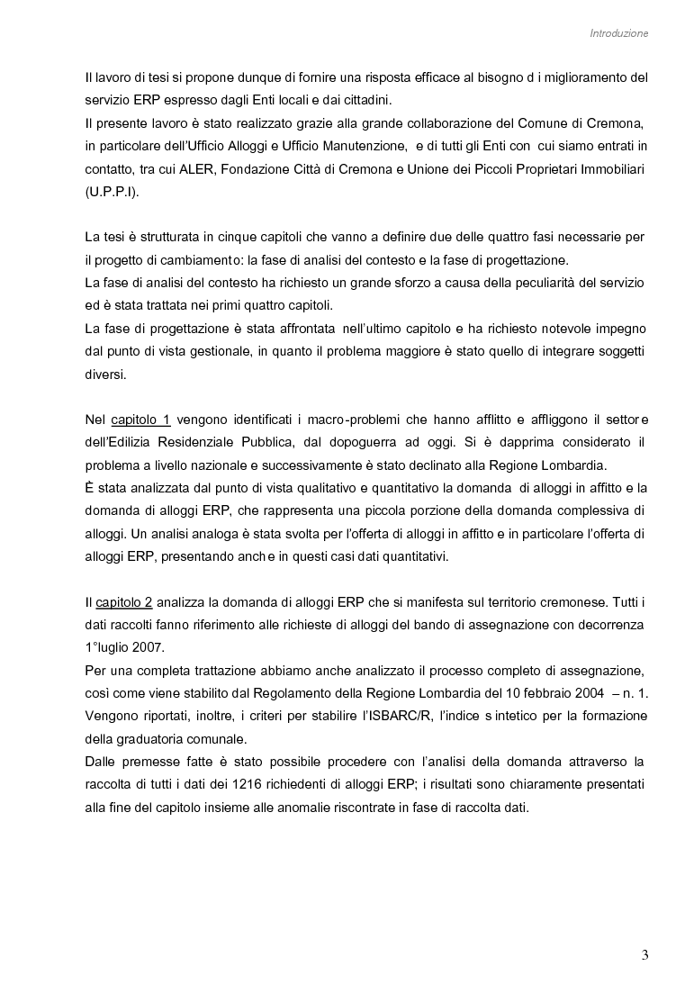 Anteprima della tesi: Opportunità di miglioramento nella gestione del patrimonio di edilizia residenziale pubblica in Lombardia: il caso del Comune di Cremona, Pagina 3