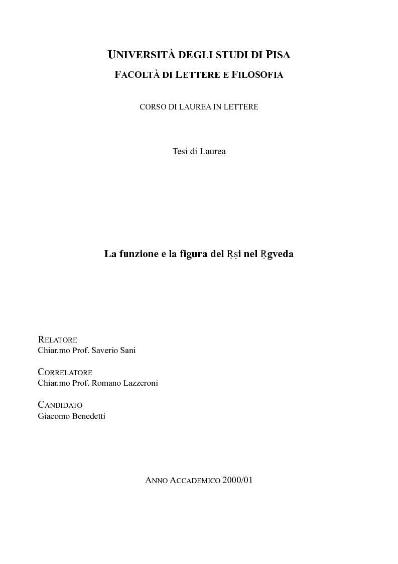 Anteprima della tesi: La funzione e la figura del Ṛṣi nel Ṛgveda, Pagina 1
