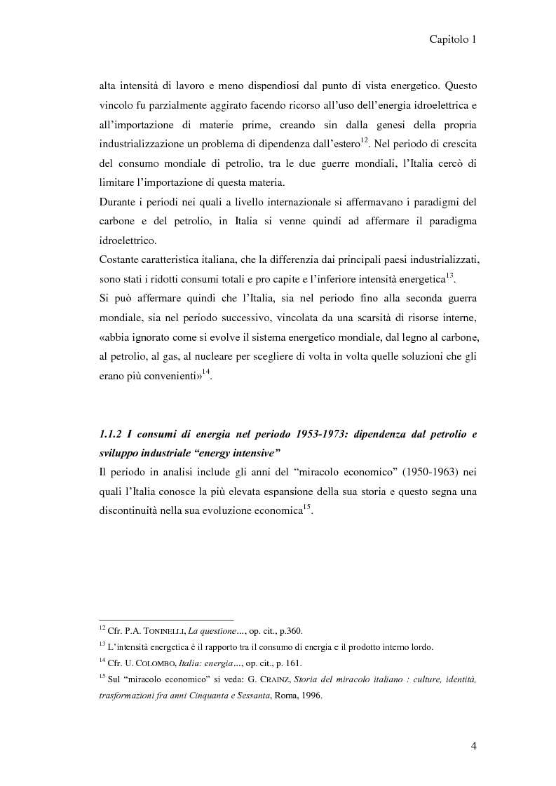 Anteprima della tesi: L'elaborazione delle politiche energetiche in Italia dal dopoguerra alla fine degli anni Ottanta, Pagina 4