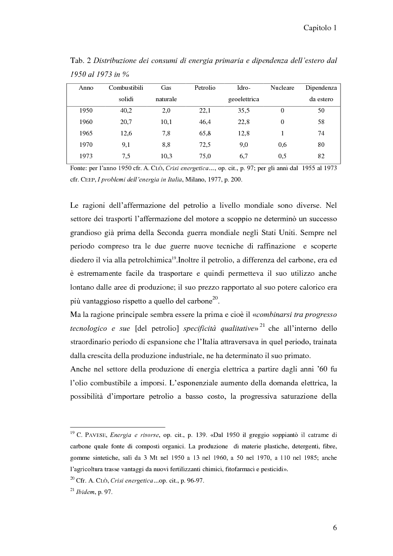 Anteprima della tesi: L'elaborazione delle politiche energetiche in Italia dal dopoguerra alla fine degli anni Ottanta, Pagina 6