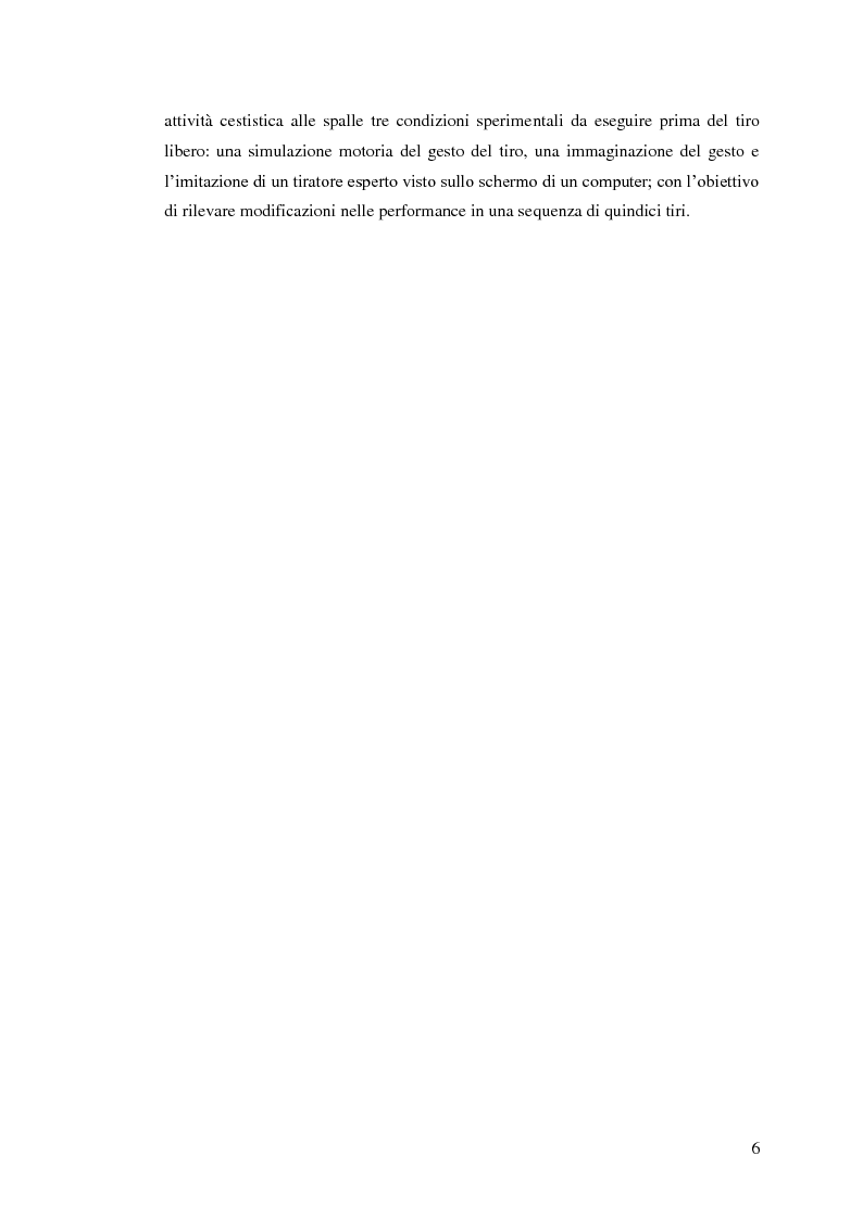 Anteprima della tesi: La prestazione nel tiro libero della pallacanestro nella condizione immaginativa, imitativa e simulativa, Pagina 3