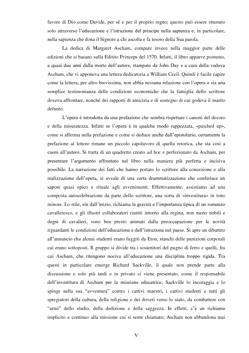 Anteprima della tesi: ''THE SCHOLEMASTER'': Traduzione e cura del trattato sull'educazione dei giovani e sull'insegnamento del latino dell'umanista inglese Roger Ascham, Pagina 5